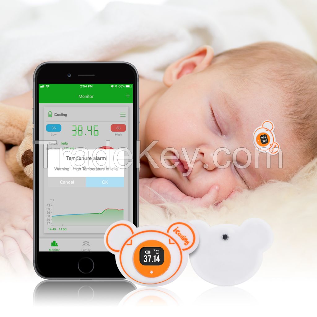 Icooling Accurate, Bluetooth, Smart Thermometer, Continuously Temperature Monitor, Soft Wearable Thermometer with Ios and Android Mobile Fever Alerts for Baby
