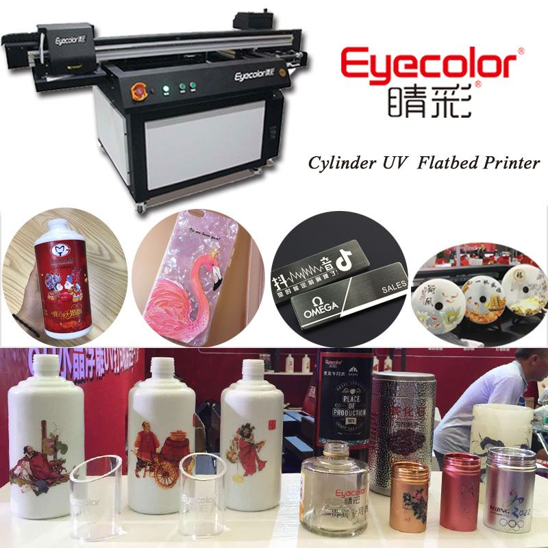 Eyecolor High Quality Cylinder Flatbed UV Printers UV LED Flatbed Printer For Glass Phone Case Wood Arcylic Ceramic Etc