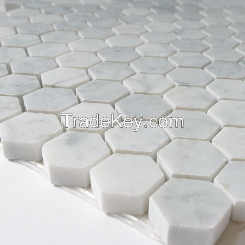 Arabescato Carrara Marble MosaicTile in White