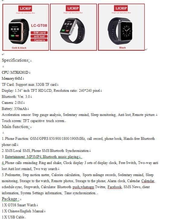 Gt08 hot sale smartwatch istruzioni