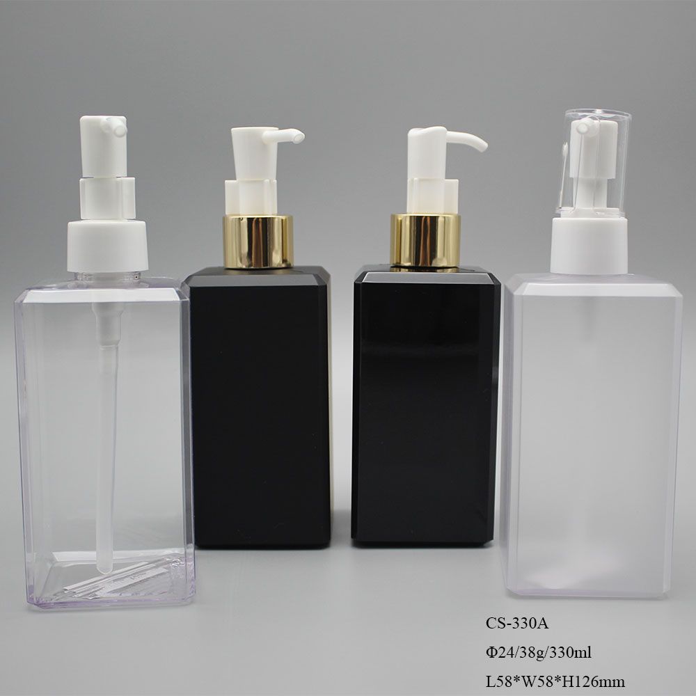 luxury cosmetic high quality skin care 330ml black square shampoo use PETG plastic bottle