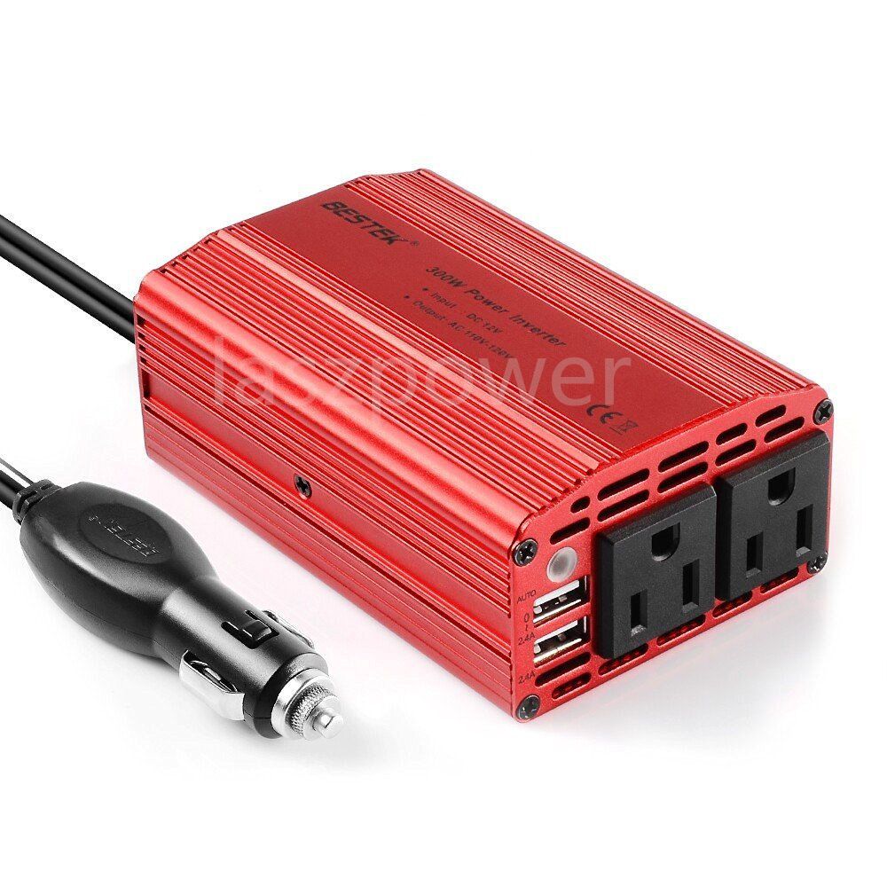 Bestek 300w Dual Dc 12v To 110v Ac Outlets Power Inverter Car Adapter 2 Usb Port