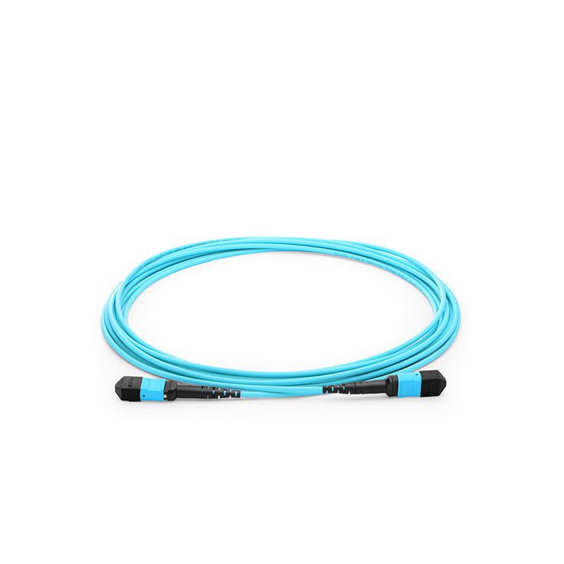 MPO Female to MPO Female 12 Fibers OM3 50/125 Multimode Trunk Cable, Type B, Elite, LSZH, Aqua