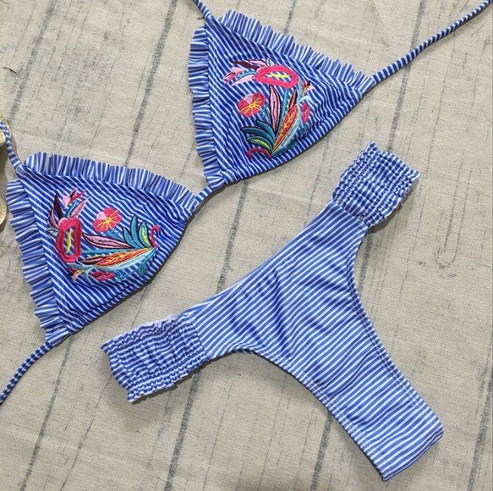 Bikinis 2018 Push Up Swimwear Women Swimming Suit For Women Embroidery