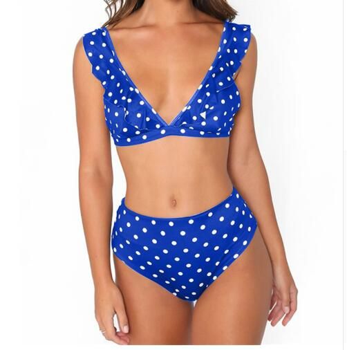 Bathing suit with halter neckline Bikini with Lotus leaf print for wom