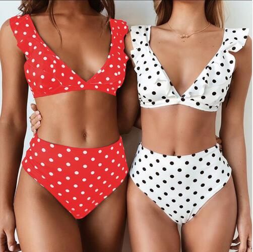 Bathing suit with halter neckline Bikini with Lotus leaf print for wom