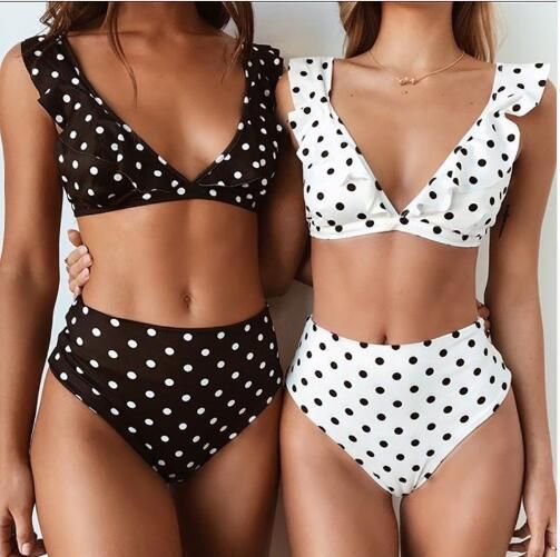 Bathing suit with halter neckline Bikini with Lotus leaf print for wom