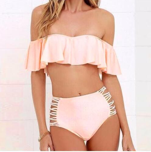 2018 Sexy bandeau bikini high waist swimsuit strapless bathing suit sw