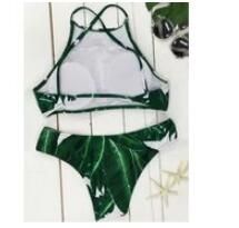 2018 Sexy High Neck Bikini Swimwear Women Swimsuit Brazilian Bikini Set Green Print Halter Top