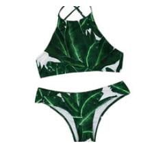 2018 Sexy High Neck Bikini Swimwear Women Swimsuit Brazilian Bikini Set Green Print Halter Top