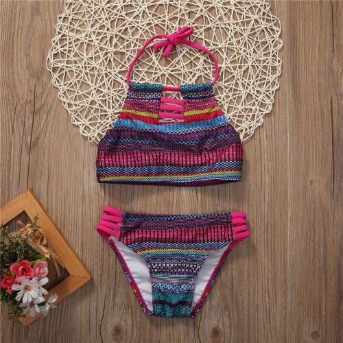 2018 New Baby Girls Two Piece Color Stripe Swimisuits Babies Stripes S