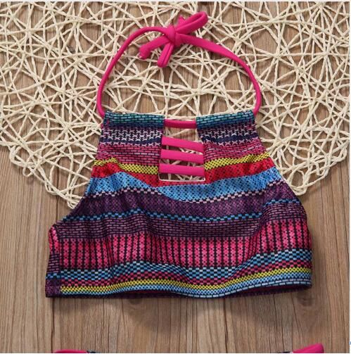 2018 New Baby Girls Two Piece Color Stripe Swimisuits Babies Stripes S