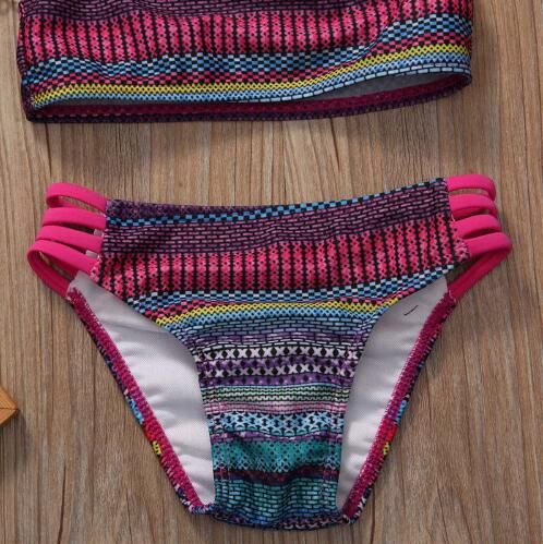 2018 New Baby Girls Two Piece Color Stripe Swimisuits Babies Stripes S