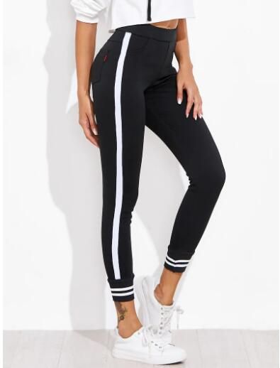 Elastic Waist Color Block Leggings