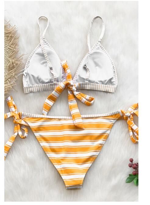 Yellow striped print bikini
