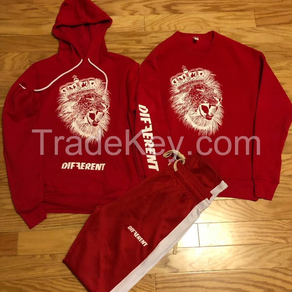 Wholesale OEM Red Fitted Sweatsuit Tracksuit Zipper Hooded Jogging Men Jogger Track Suit