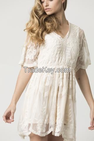 Women's Embroidered Boho Maxi Dress 