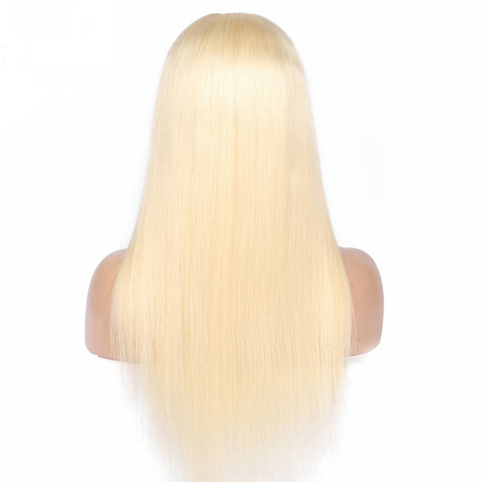 Malaysian Blonde #613 Full Lace Human Hair Wigs Silky Straight Remy Hair Middle Part with Bleached Knots Hand Tied