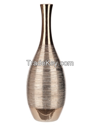 VASE CERAMIC SPUN METALLIC GOLD 15.9IN