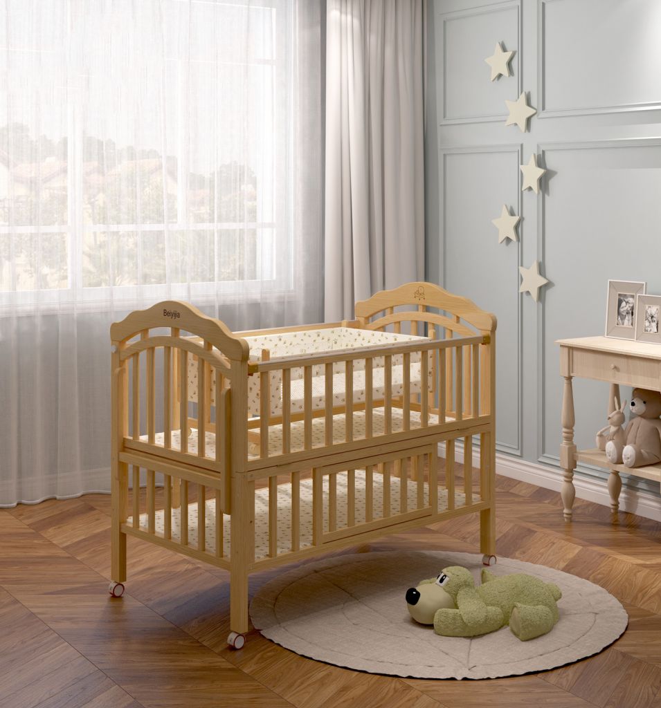 high quality wooden with swing cot and storage plate baby cot