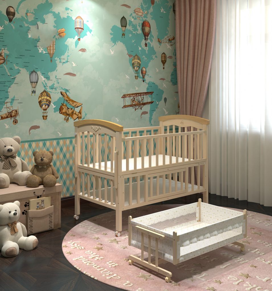 high quality material wooden steam beech swing and storage baby cot