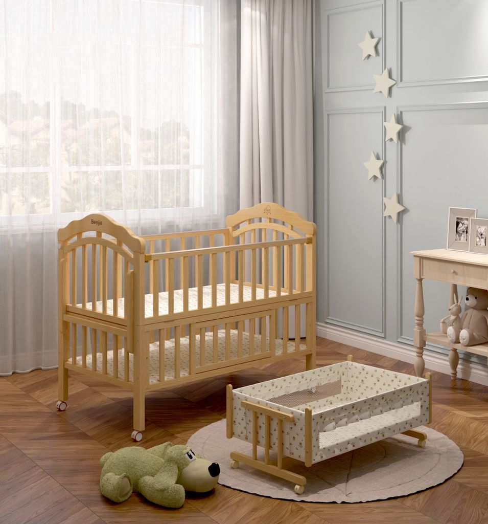 high quality wooden with swing cot and storage plate baby cot
