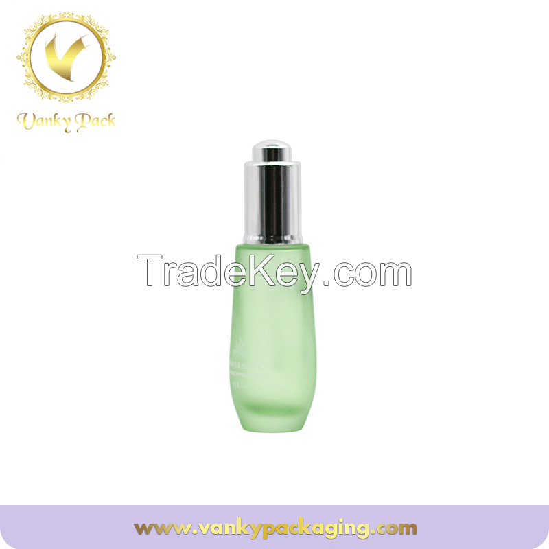 Light cyan color Glass serum bottle with silver dropper