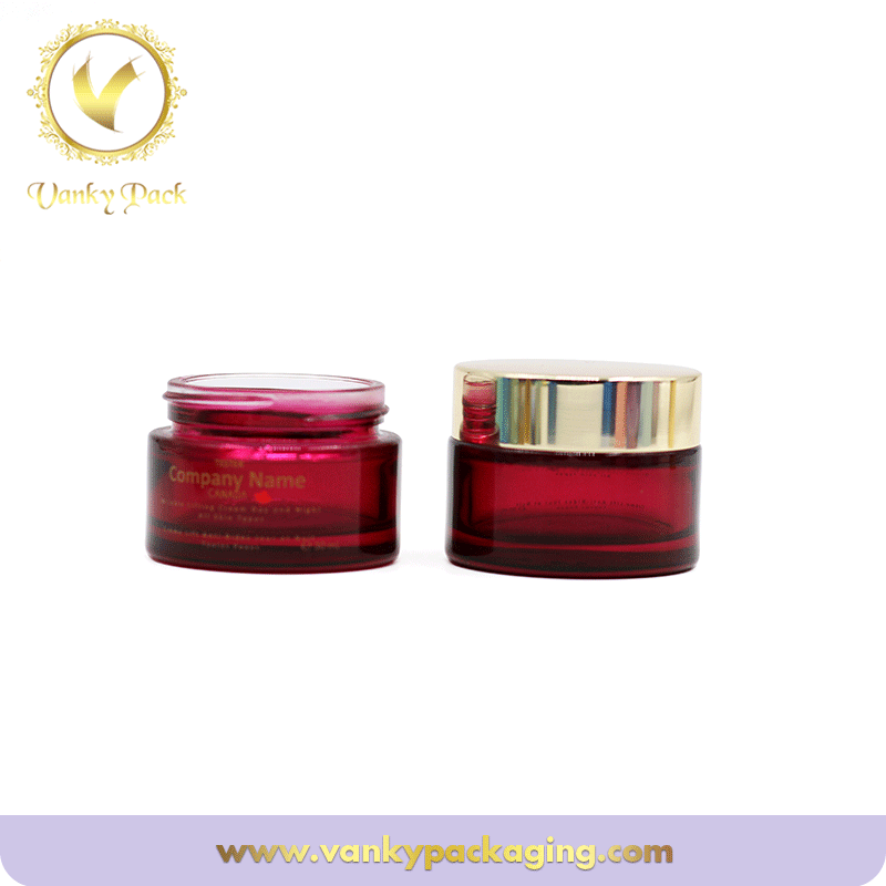 Red Cosmetic Jar Glass With gold Lid 30g 50g Glass Jars