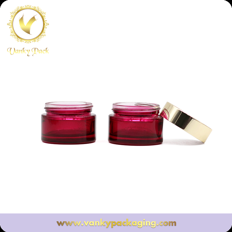 Red Cosmetic Jar Glass With gold Lid 30g 50g Glass Jars