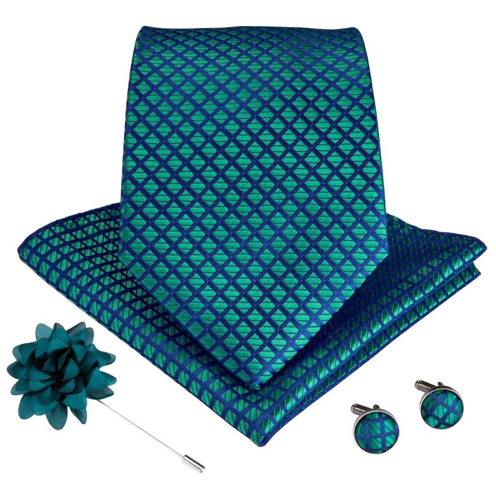 DiBanGu Wedding Classic Fashion Pocket Square Ties Woven Men Tie Purple Paisley Necktie Handkerchief Cufflinks Set With Gift Box