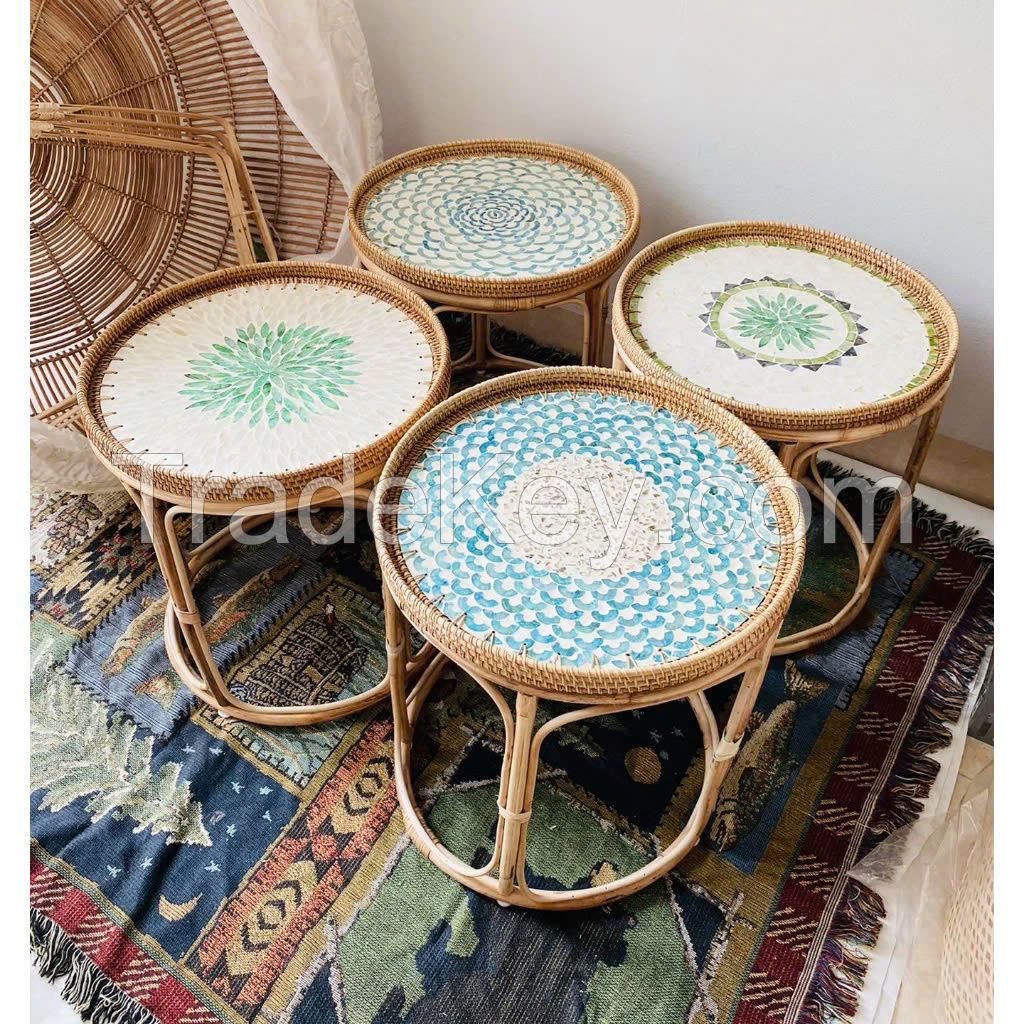 SIRENA WOVEN RATTAN TABLE / PERFECT FOR BOHO DECOR / MADE IN VIETNAM