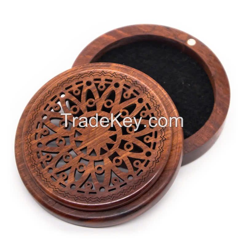 LUXURY WOOD INCENSE BOX / ROUND DESIGN WITH PURE AGARWOOD / MADE IN VIETNAM