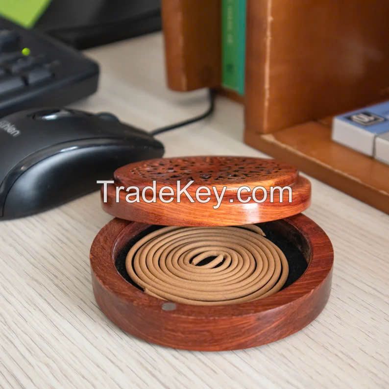 LUXURY WOOD INCENSE BOX / ROUND DESIGN WITH PURE AGARWOOD / MADE IN VIETNAM