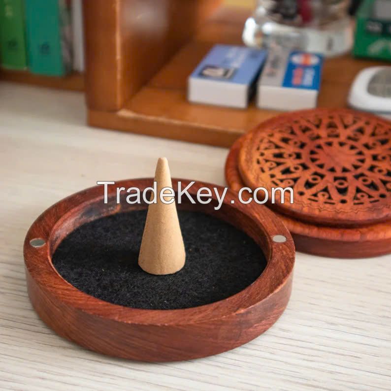 LUXURY WOOD INCENSE BOX / ROUND DESIGN WITH PURE AGARWOOD / MADE IN VIETNAM