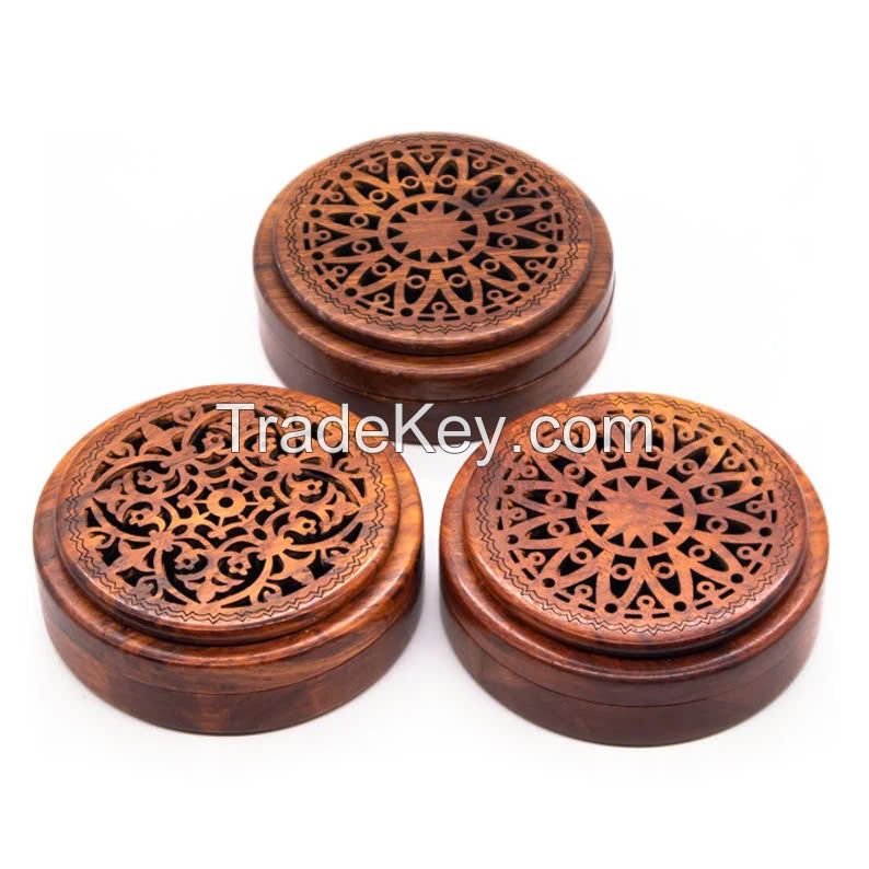 ROUND AGARWOOD AROMA BOX / CLASSIC WOODEN STYLE / MADE IN VIETNAM