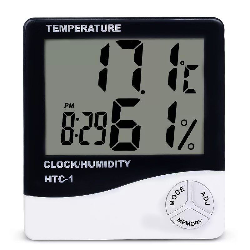 Lcd Display Digital Temperature Humidity Meter, Temperature Hygrometer With Clock Htc-1