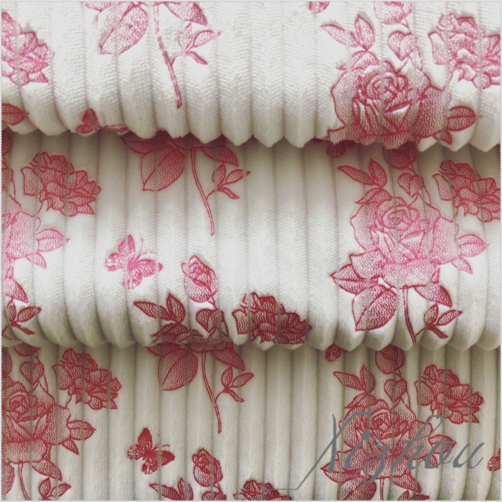 polyester super soft red rose embossed sprout stripe fabric