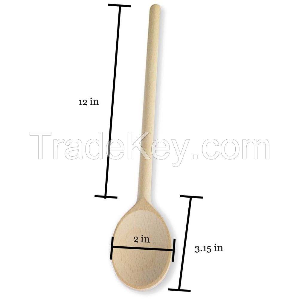 Wooden Spoons 12, 10- Inch Wooden Kitchen Spoons Baking Mixing Serving Utensils Bulk - Long Handle