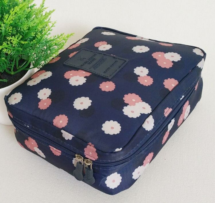 flower printing convas cosmetic bag storage bag with handle