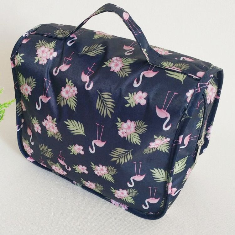 flamingo printing convas cosmetic bag storage bag with handle