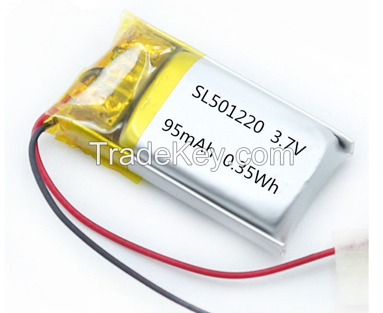 kc approved 501220 3.7v 95mAh lipo battery with PCM and wires