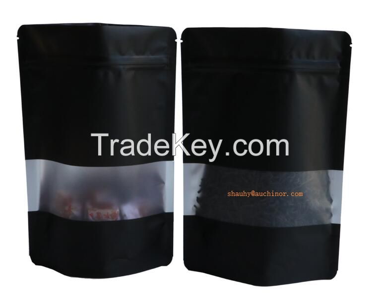 Custom printed logo plastic aluminum foil lined standup ziplock pouch  with clear window