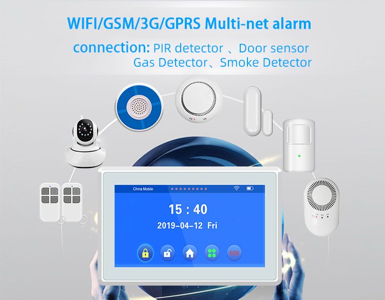 7inch Panel Home security alarm system support APP IP Camera multi languages