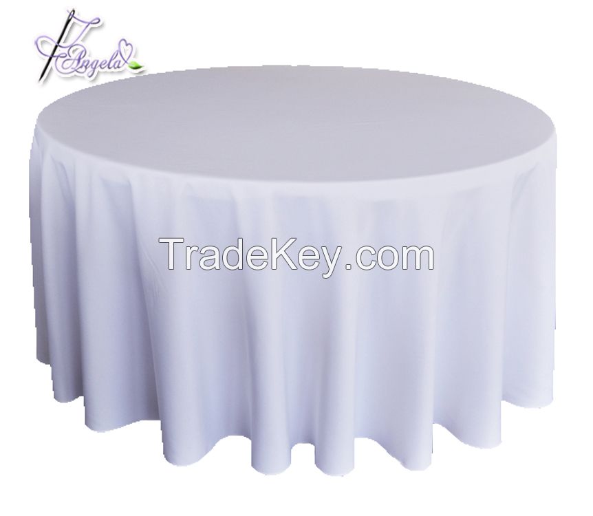 cheap basic polyester round white tablecloth iron-free seamless for wedding events