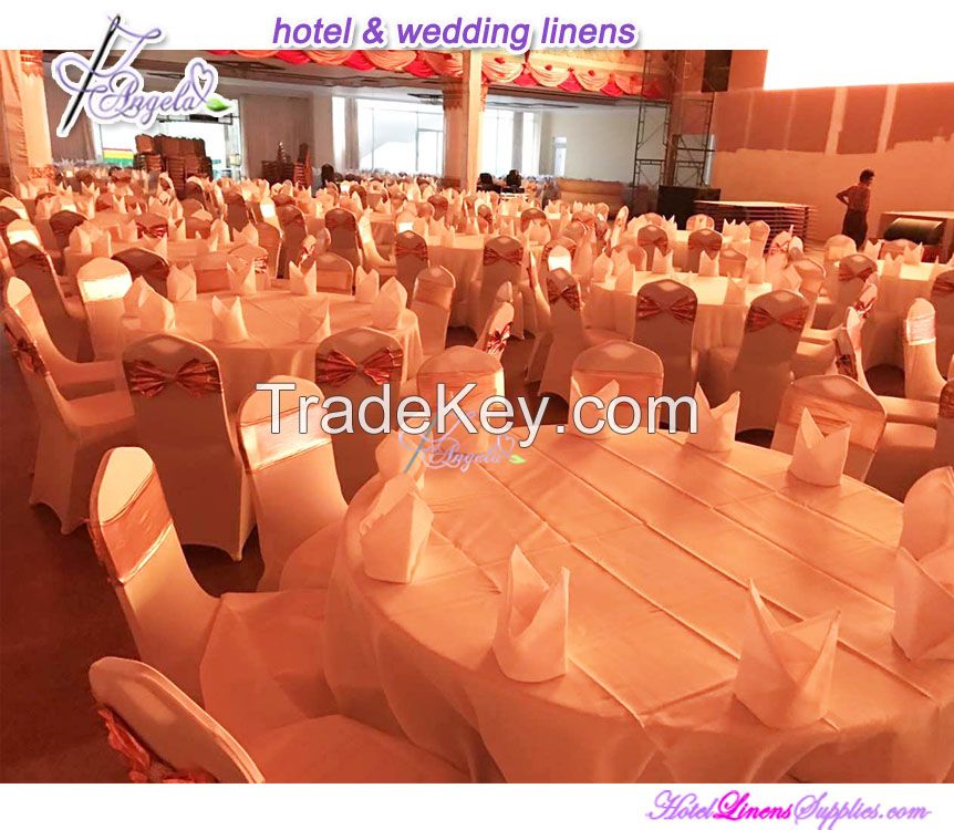 white satin band cotton tablecloths for rectangle table decorations in banquets, events, weddings