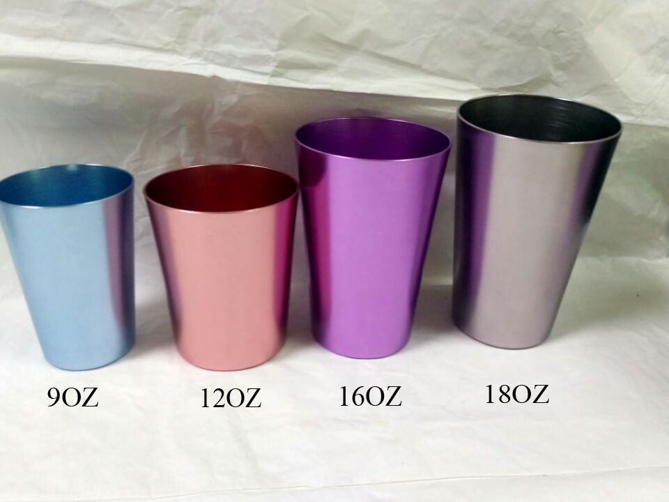 Blue yellow rose violet color retro oxidation aluminum wine glass cup with color box packing