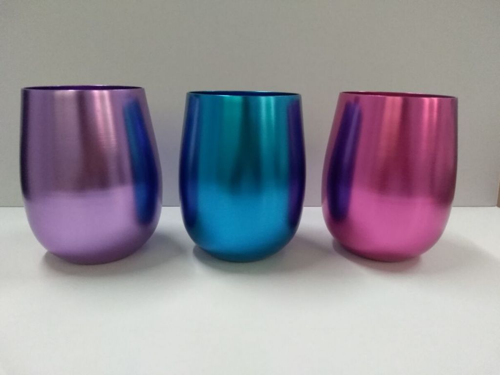 Blue yellow rose violet color retro oxidation aluminum wine glass cup with color box packing