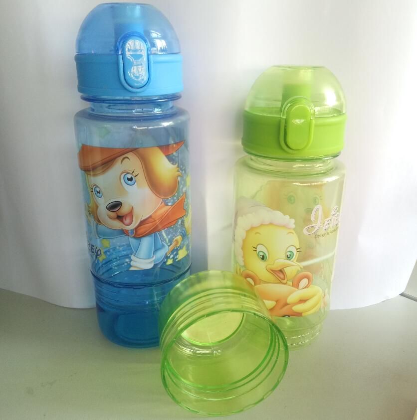 Promotional colorful label logo children plastic water bottle with snack box