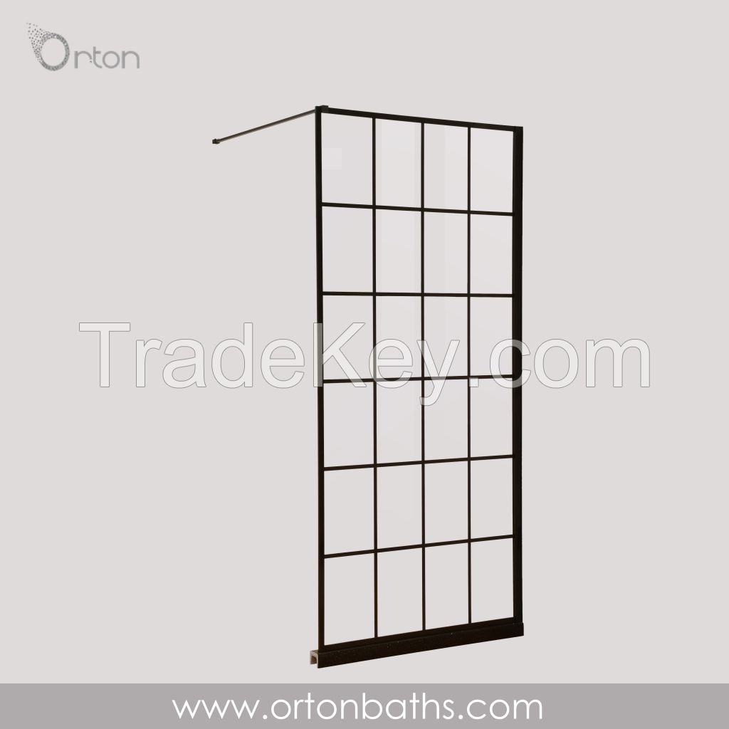 Custom Made Frame Grid Style Black Shower Screen