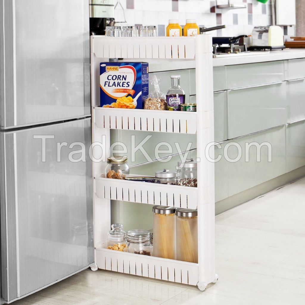 4 Layer Space Saving Storage Organizer Rack Shelf with Wheels for Kitchen Bathroom Bedroom